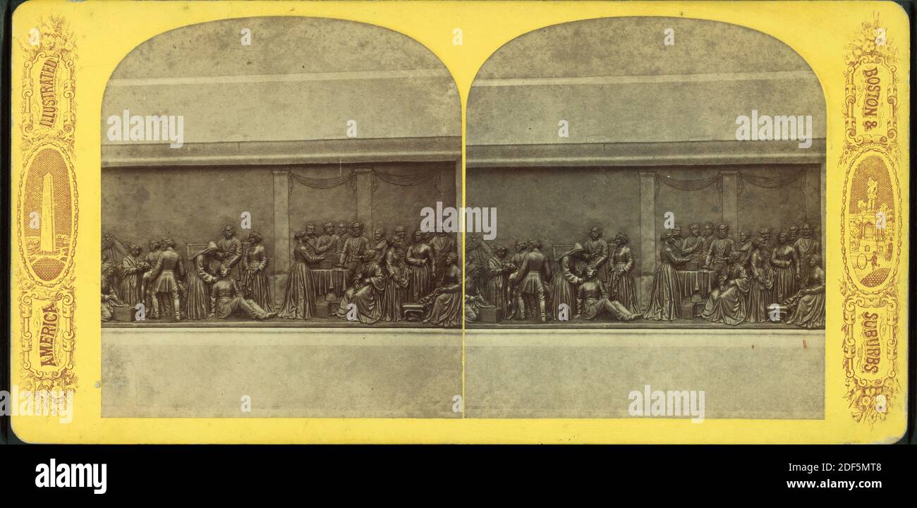 Detail of a bas relief at the base of the Soldiers' and Sailors' Monument., still image, Stereographs, 1850 - 1930 Stock Photo