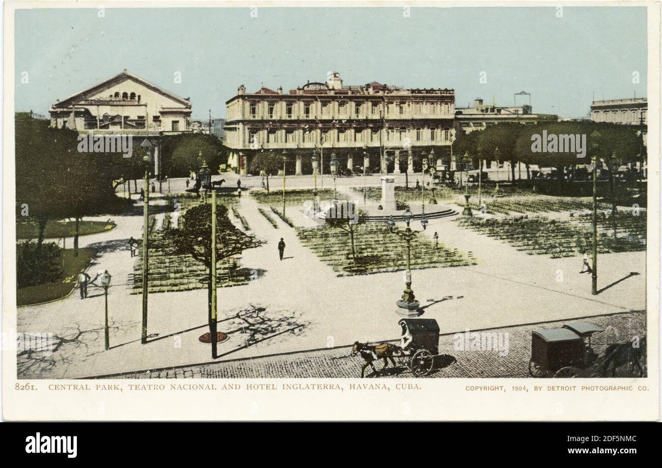 Central Park and Hotel Inglaterra, Havana, Cuba, still image, Postcards, 1898 - 1931 Stock Photo