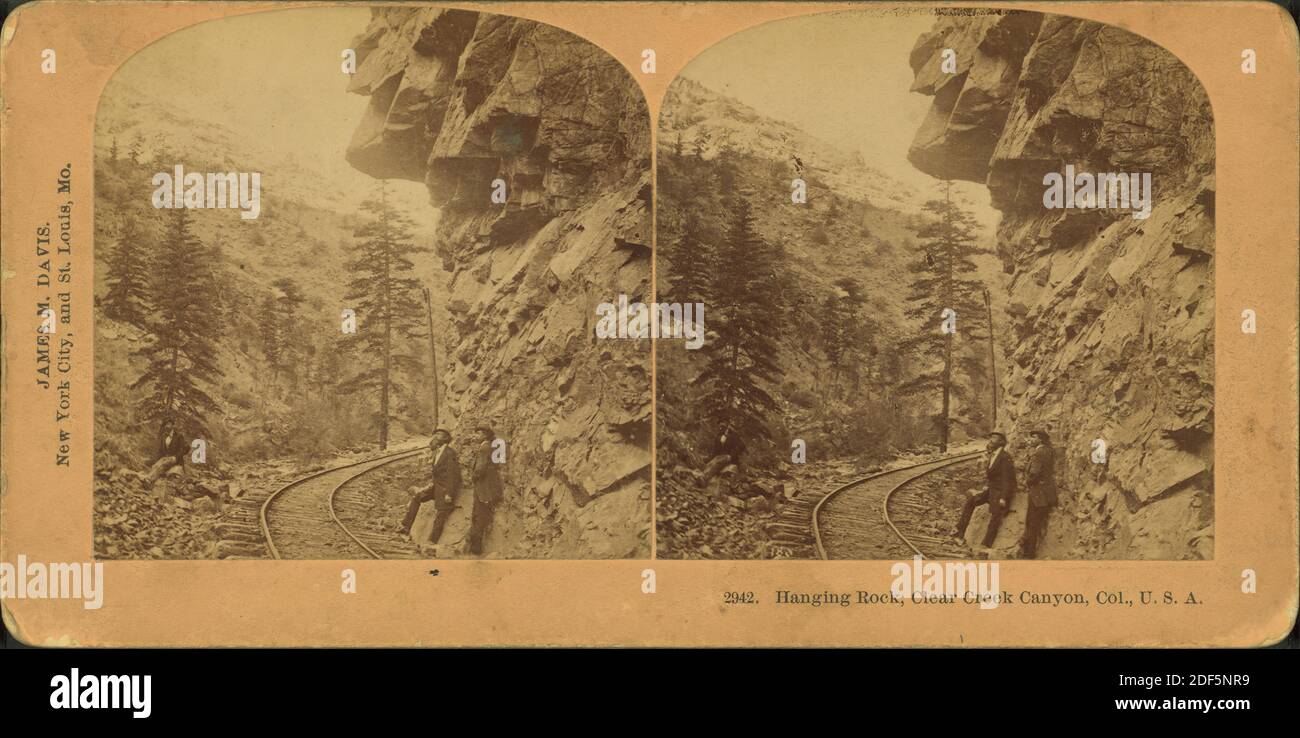Hanging Rock, Clear Creek Canyon, Col., U.S.A., still image, Stereographs, 1850 - 1930, Kilburn, B. W. (Benjamin West) (1827-1909 Stock Photo