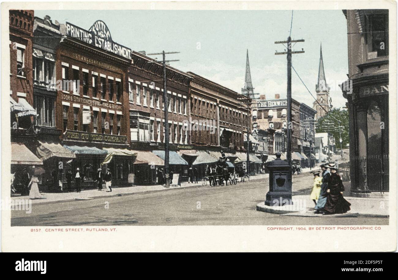 Centre Street, Rutland, Vt., still image, Postcards, 1898 1931 Stock