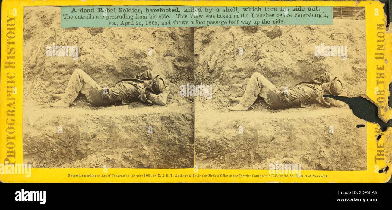 A dead Rebel soldier, barefooted, killed by a shell...., still image, Stereographs, 1861 - 1865 Stock Photo