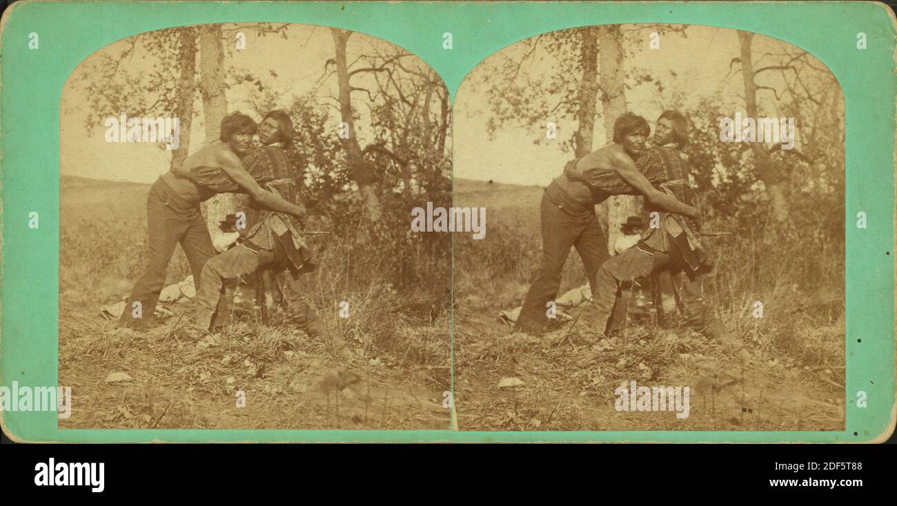 Two Winnebago men wrestling., still image, Stereographs, 1850 - 1930 Stock Photo