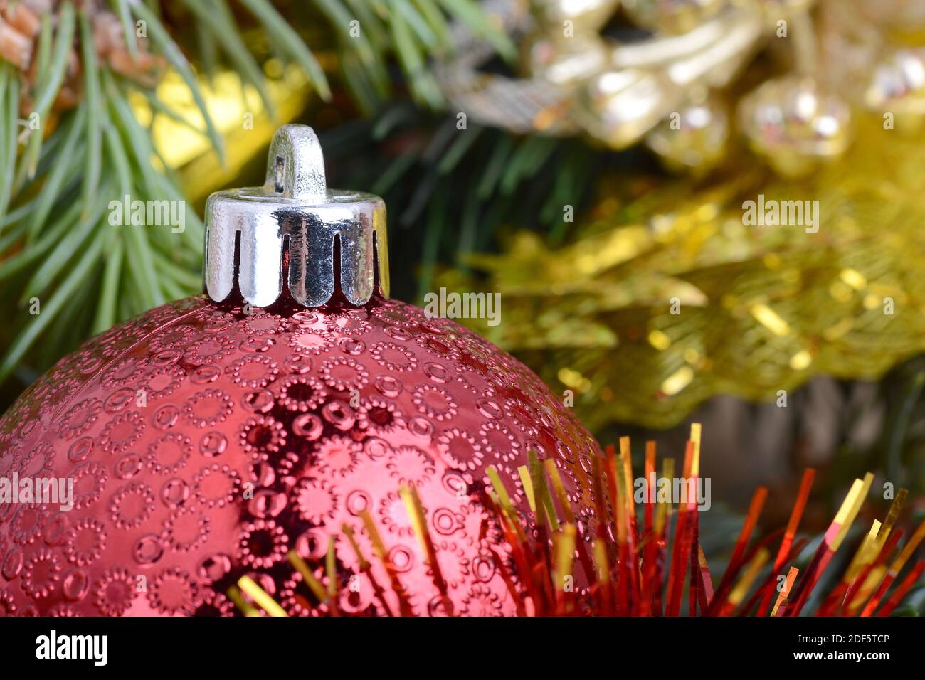 Happy new year 2021 background with balls and gifts. Merry Christmas holiday card. Stock Photo