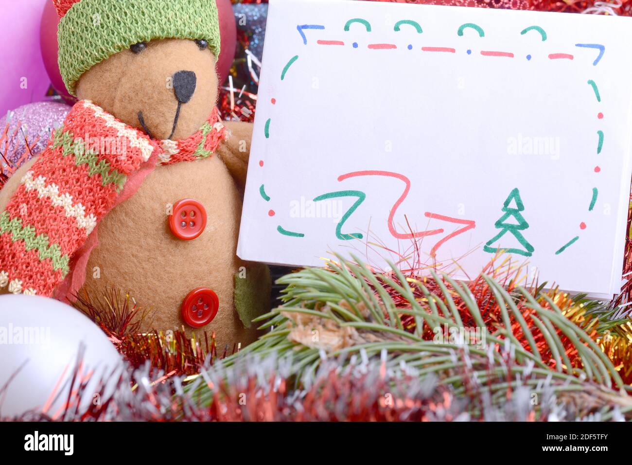 2021 New Year and Christmas with Teddy Bear And Gifts. New year and Christmas invitation card. Stock Photo