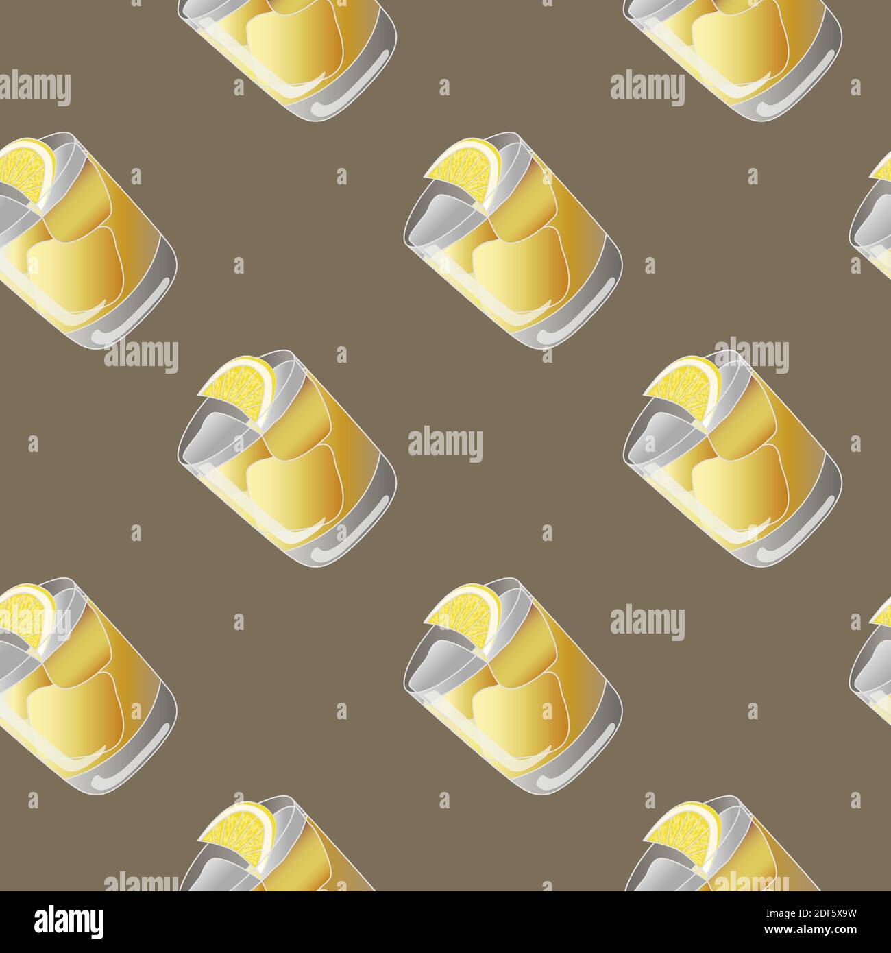 Hand drawn vector illustration of classic The Penicillin alcohol blended scotch cocktail with lemon in old fashioned glass served on the rocks. Bar m Stock Vector