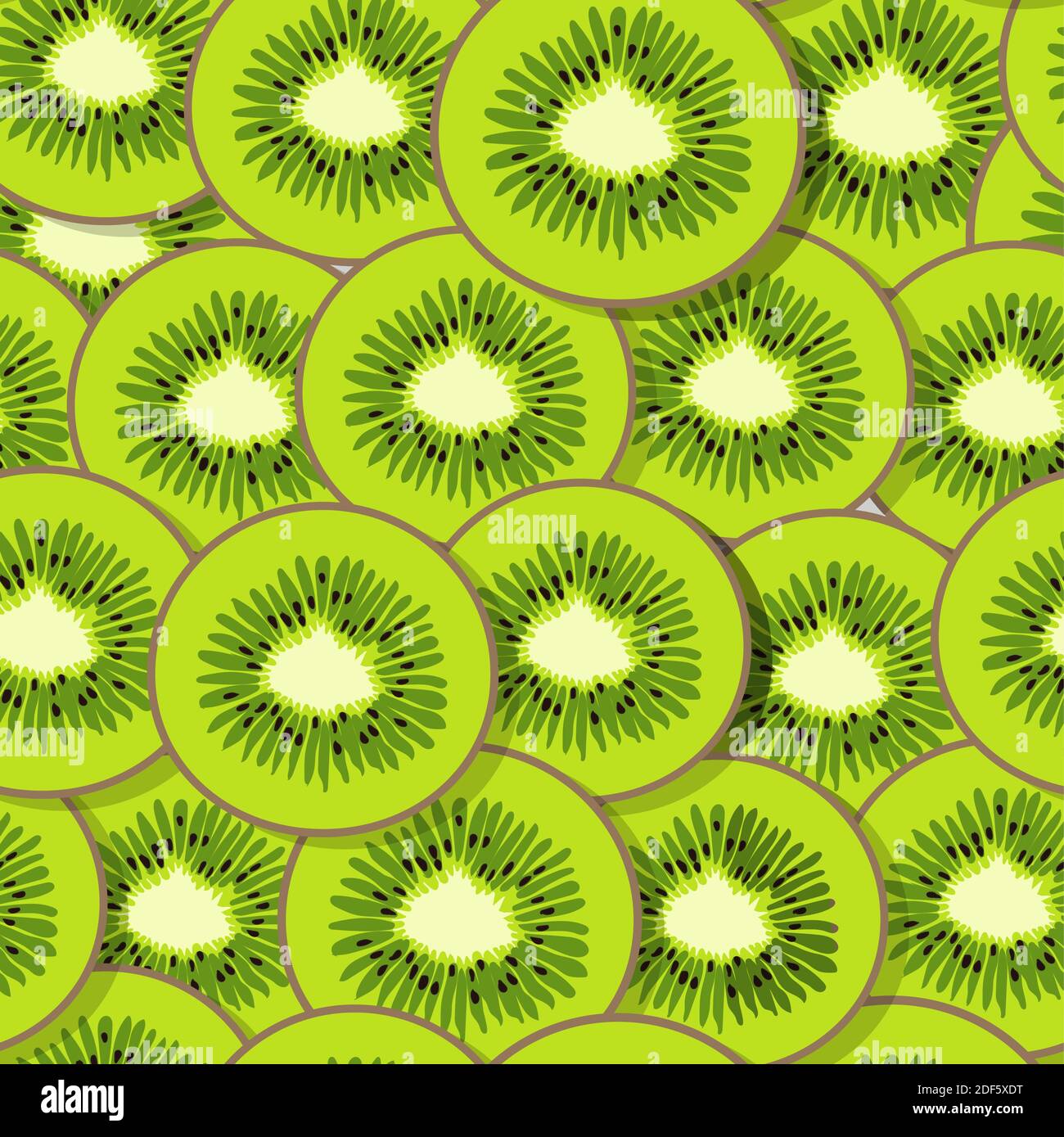 Seamless hand drawn vector pattern of bright kiwi fruit slices Stock Vector
