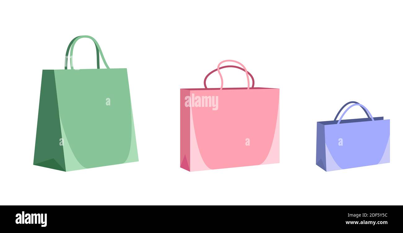 Illustration set of colorful empty paper shopping bags isolated in ...
