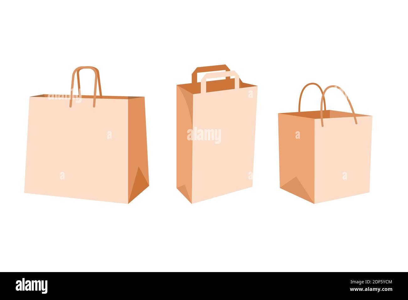 Vector illustration set of paper shopping bags isolated on white background. Vector flat bag for shop Stock Photo