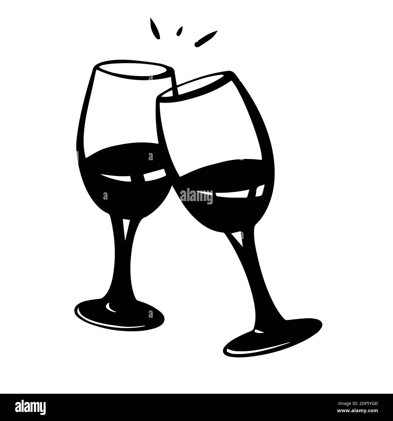 Two glasses of wine or champagne. Champagne cheering. Vector illustration. Hand drawn wine glasses Stock Photo