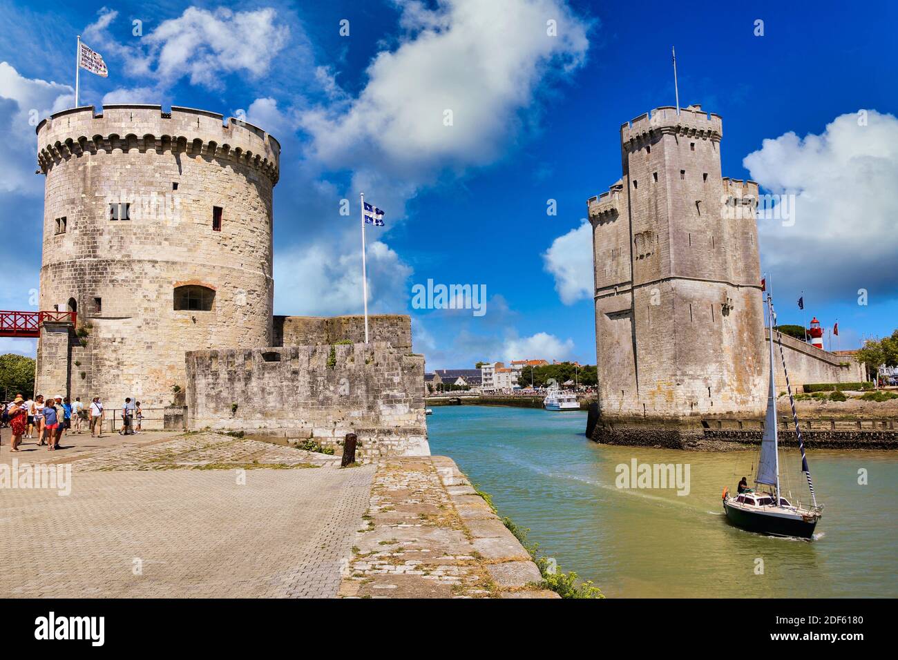 The old port with Saint-Nicolas Tower and Chain Tower. La Rochelle. Poiteau. Charente-Maritime. France Stock Photo