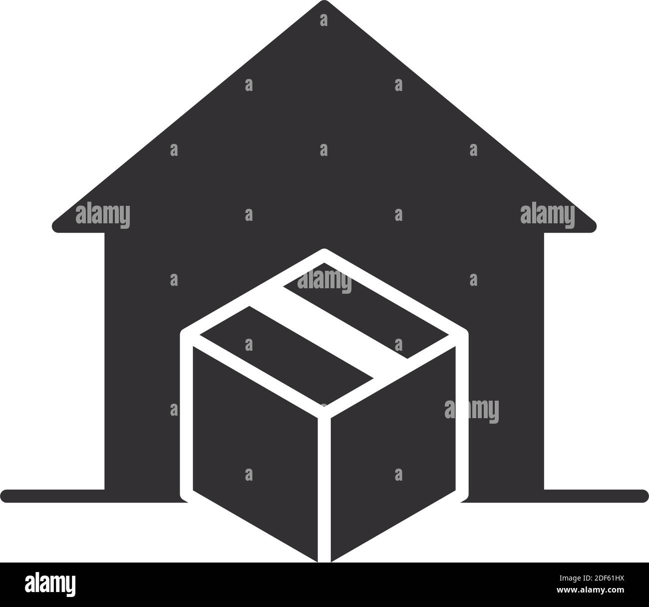 delivery service at home box in door vector illustration silhouette