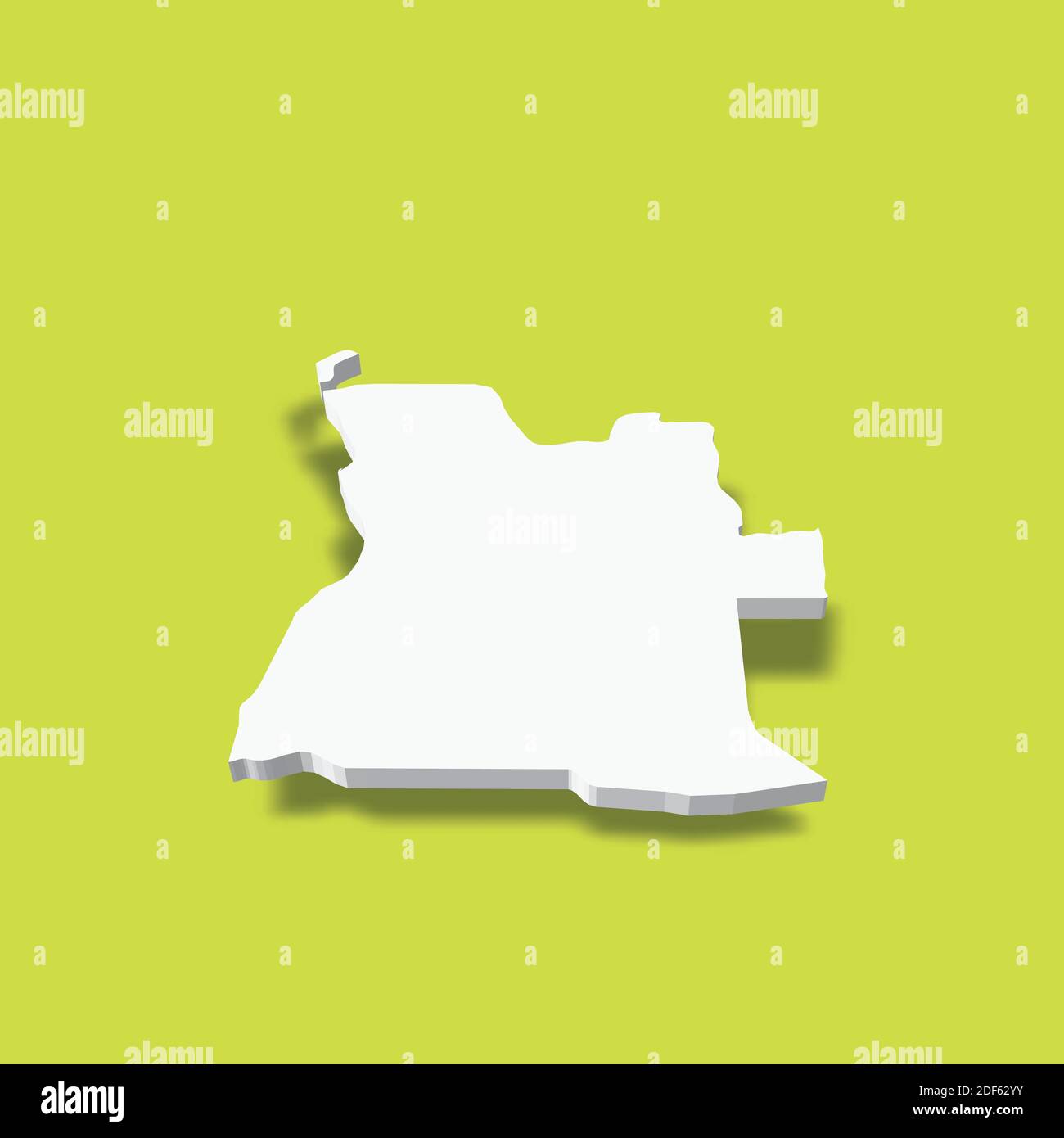 Angola - white 3D silhouette map of country area with dropped shadow on ...