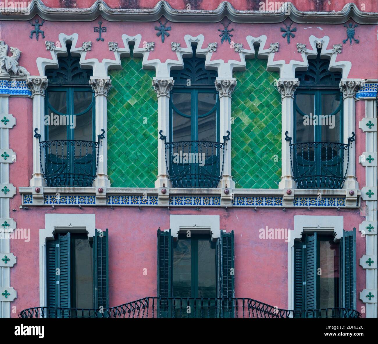 Houses, Catalan Modernism, Olot, La Garrotxa region, La Garrotxa Natural Park, Girona Province, Catalonia, Spain. Stock Photo