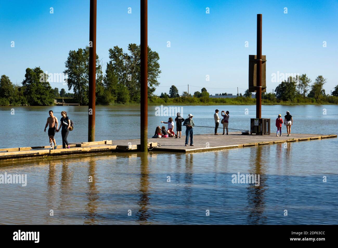 People on a dock at Deas Island in the Fraser River, Ladner, BC, Canada Stock Photo Alamy