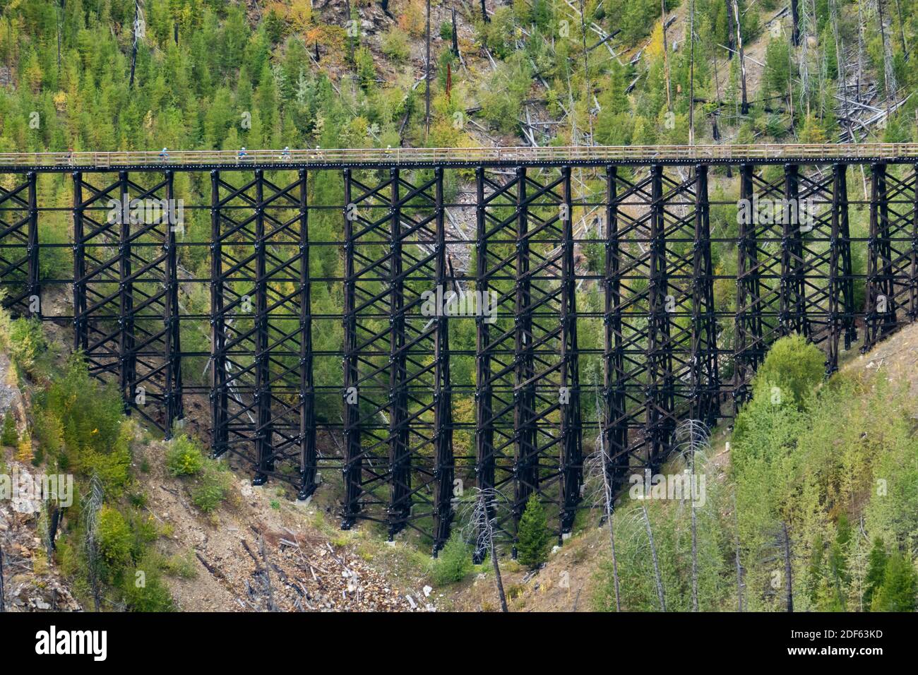 A trestle bridge in the Myra Canyon, on the Kettle Valley Rail Trail, Okanagan, British Columbia, Canada. Stock Photo