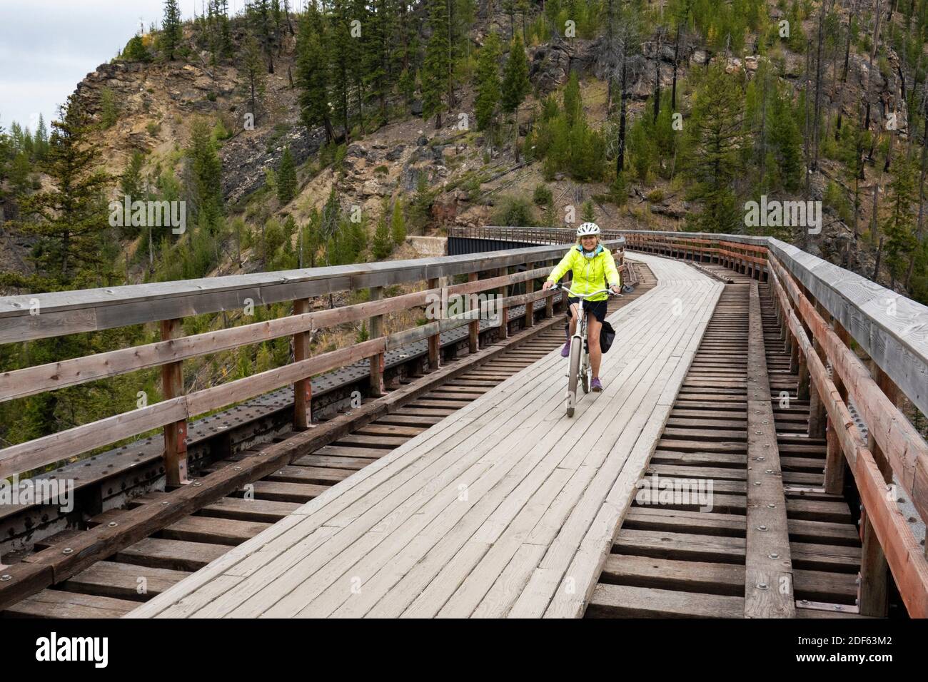 A trestle bridge in the Myra Canyon, on the Kettle Valley Rail Trail, Okanagan, British Columbia