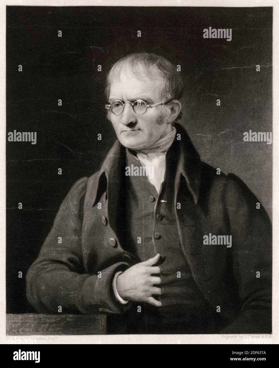 John Dalton (1766-1844), English chemist physicist and meteorologist, portrait engraving by Charles Turner after James Lonsdale, 1834 Stock Photo