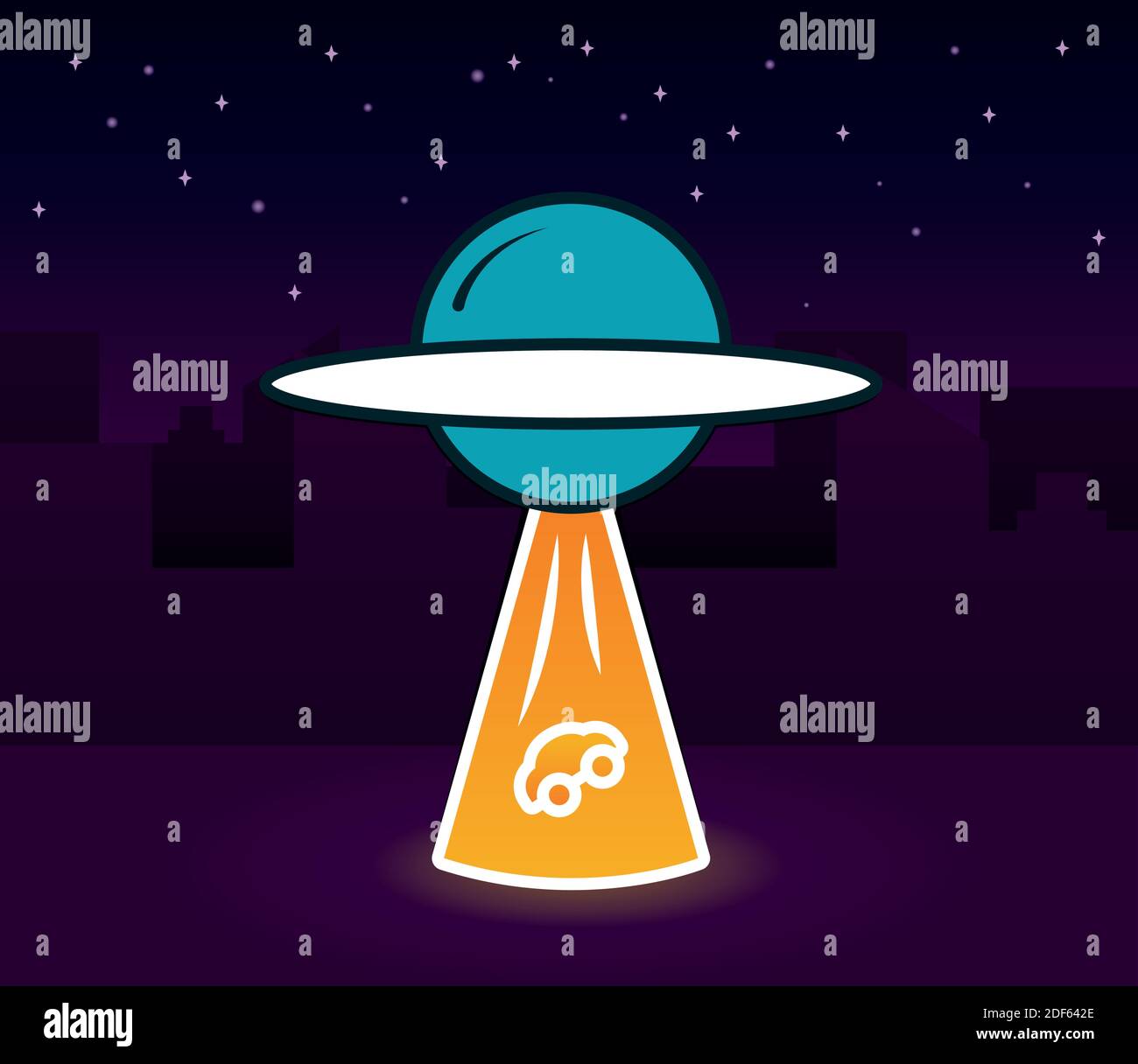Ufo Alien Abduction a car over night background, colorful design, vector illustration Stock Vector