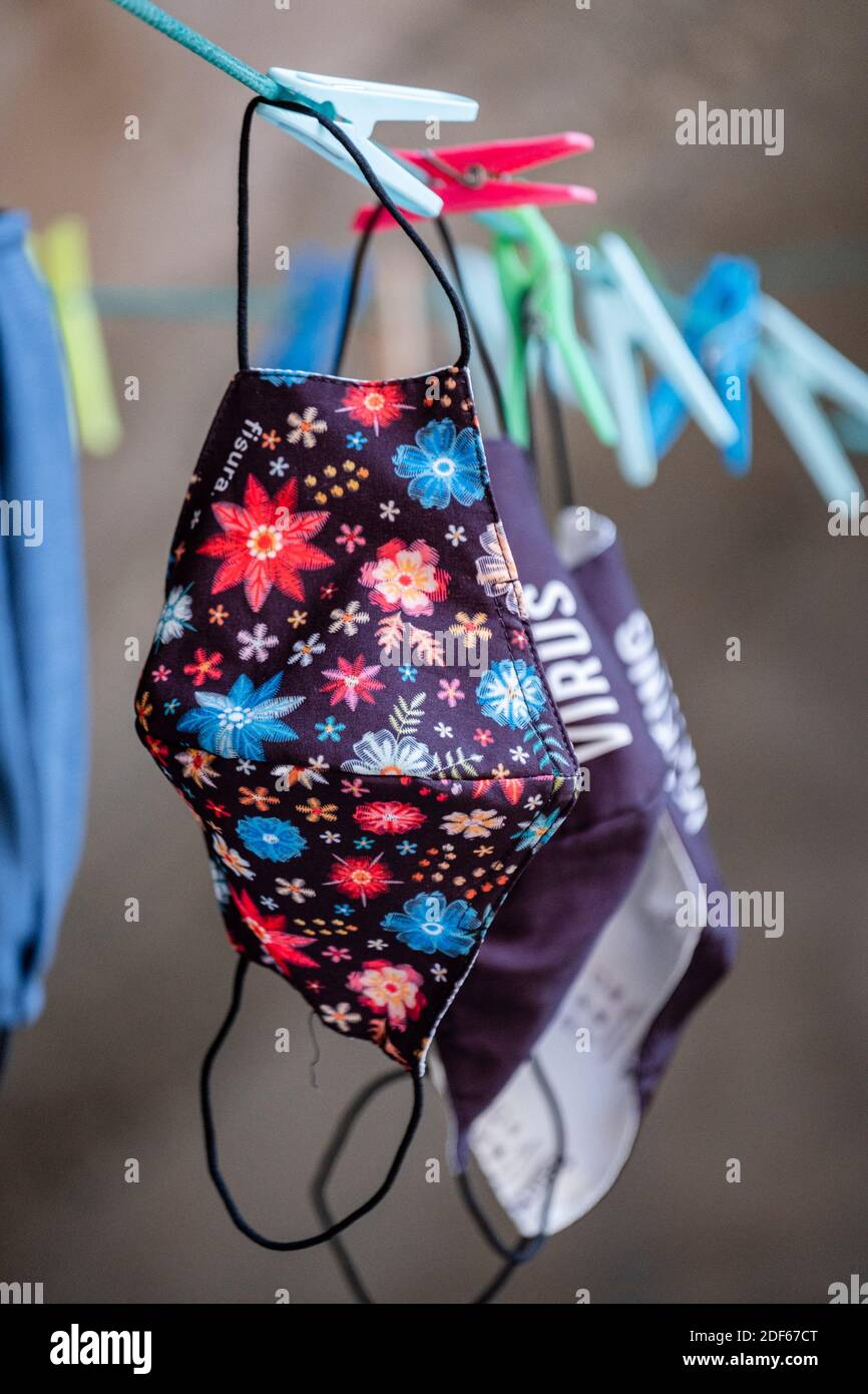 laundry of antivirus masks hanging in a dryer Stock Photo Alamy