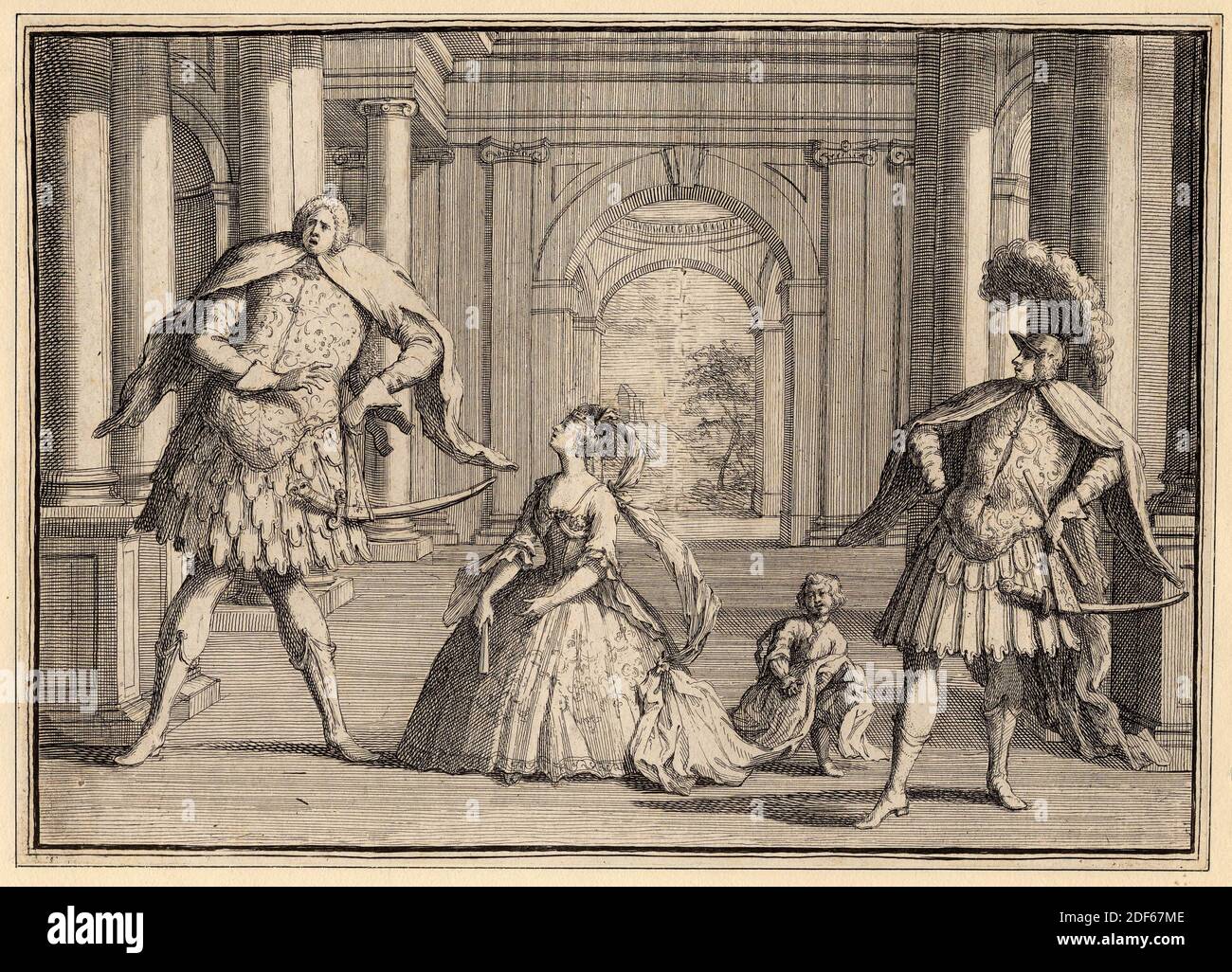Senesino, Cuzzoni and Berenstadt (caricature of a representation of Flavio de Handel). 18th century engraving Stock Photo