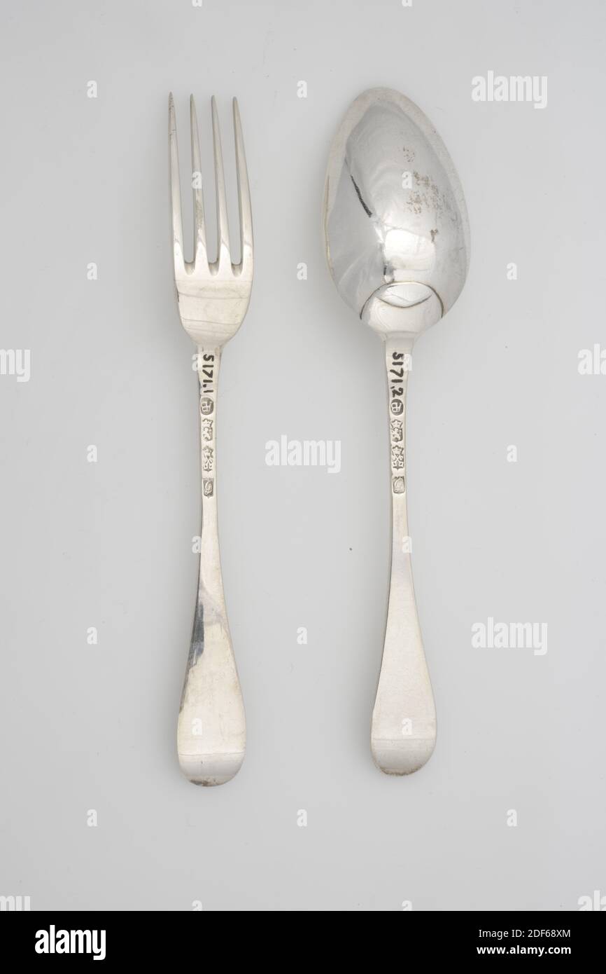 cutlery, Andreas Barning, 1790, Spoon and fork of embossed silver, 1949 Stock Photo