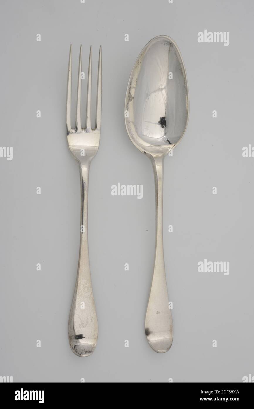 cutlery, Andreas Barning, 1790, Spoon and fork of embossed silver, 1949 Stock Photo