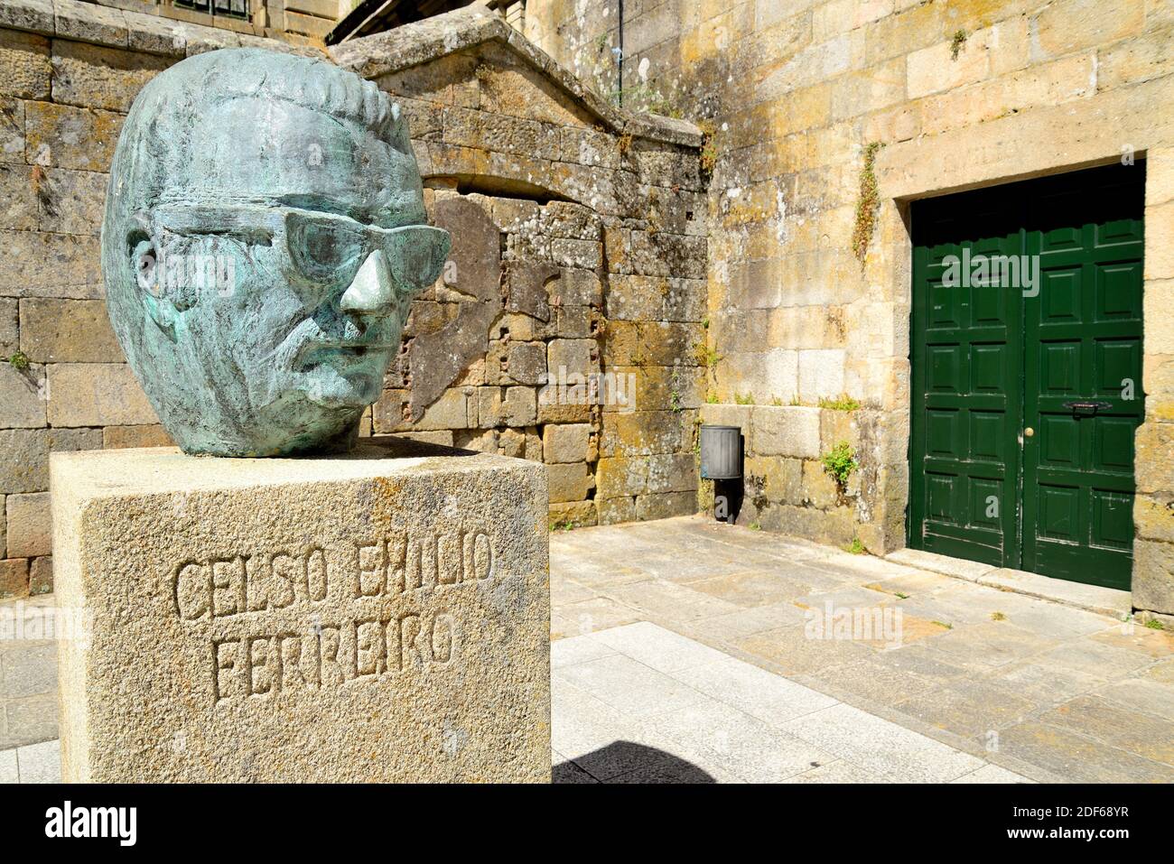 Bust of Celso Emilio Ferreiro in Main square of Celanova, Orense, Spain Stock Photo