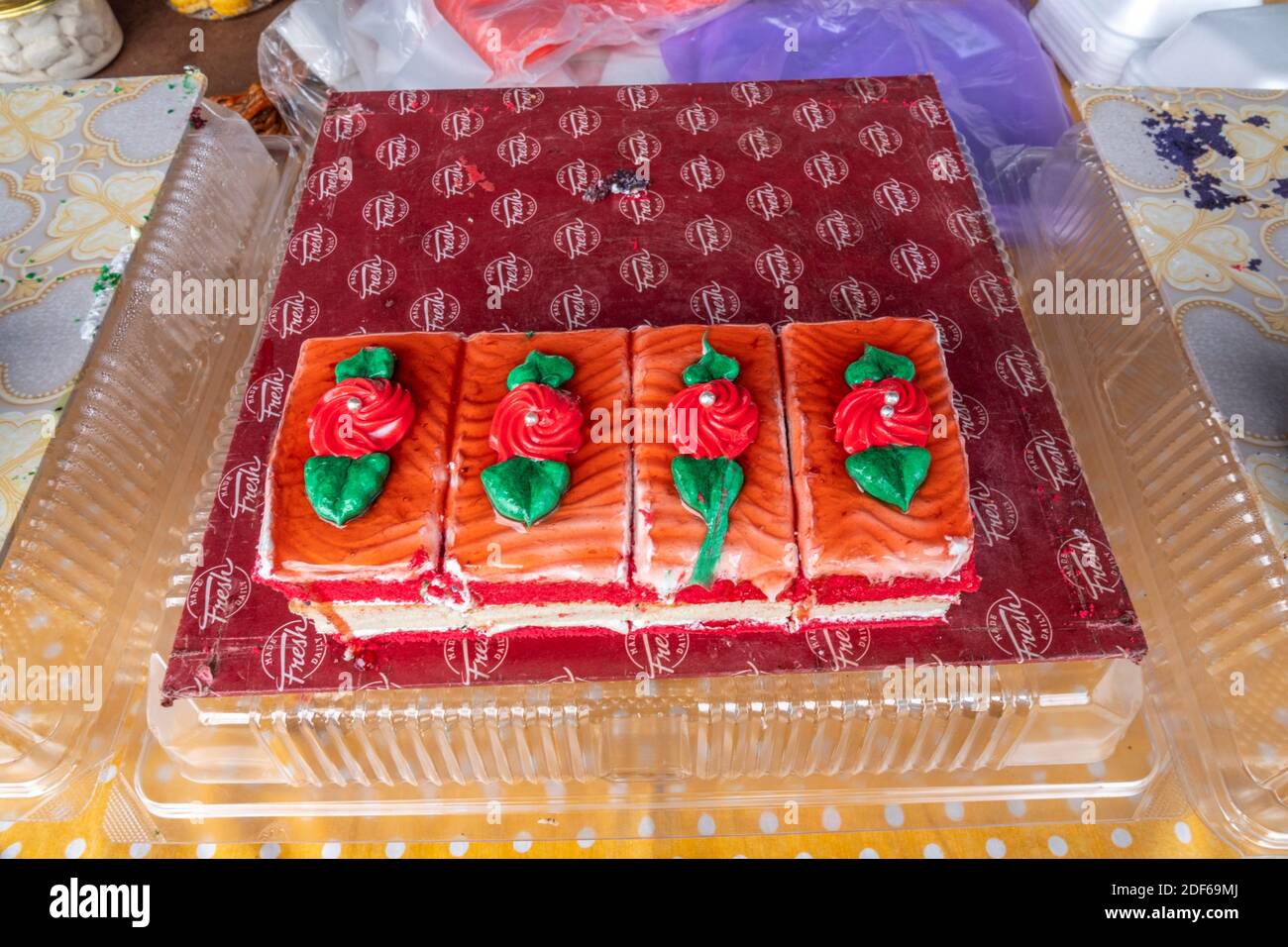 Icing cakes for sale at Simunjan market, Sarawak, East Malaysia Stock