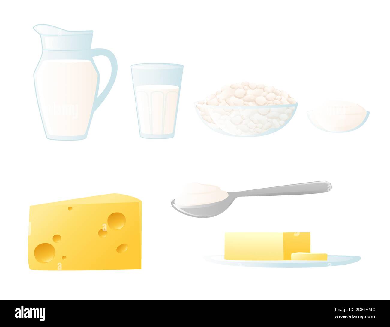 Set of dairy farm products cheese milk and yogurt flat vector ...