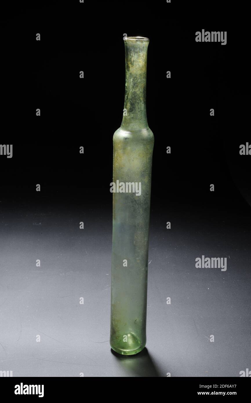pharmacy bottle, Anonymous, probably 17th century, blown, General: 25 x 3cm 250 x 30mm, Green glass pharmacy or medicine bottle. The bottle has a high and narrow body and a long narrow neck, 2001 Stock Photo