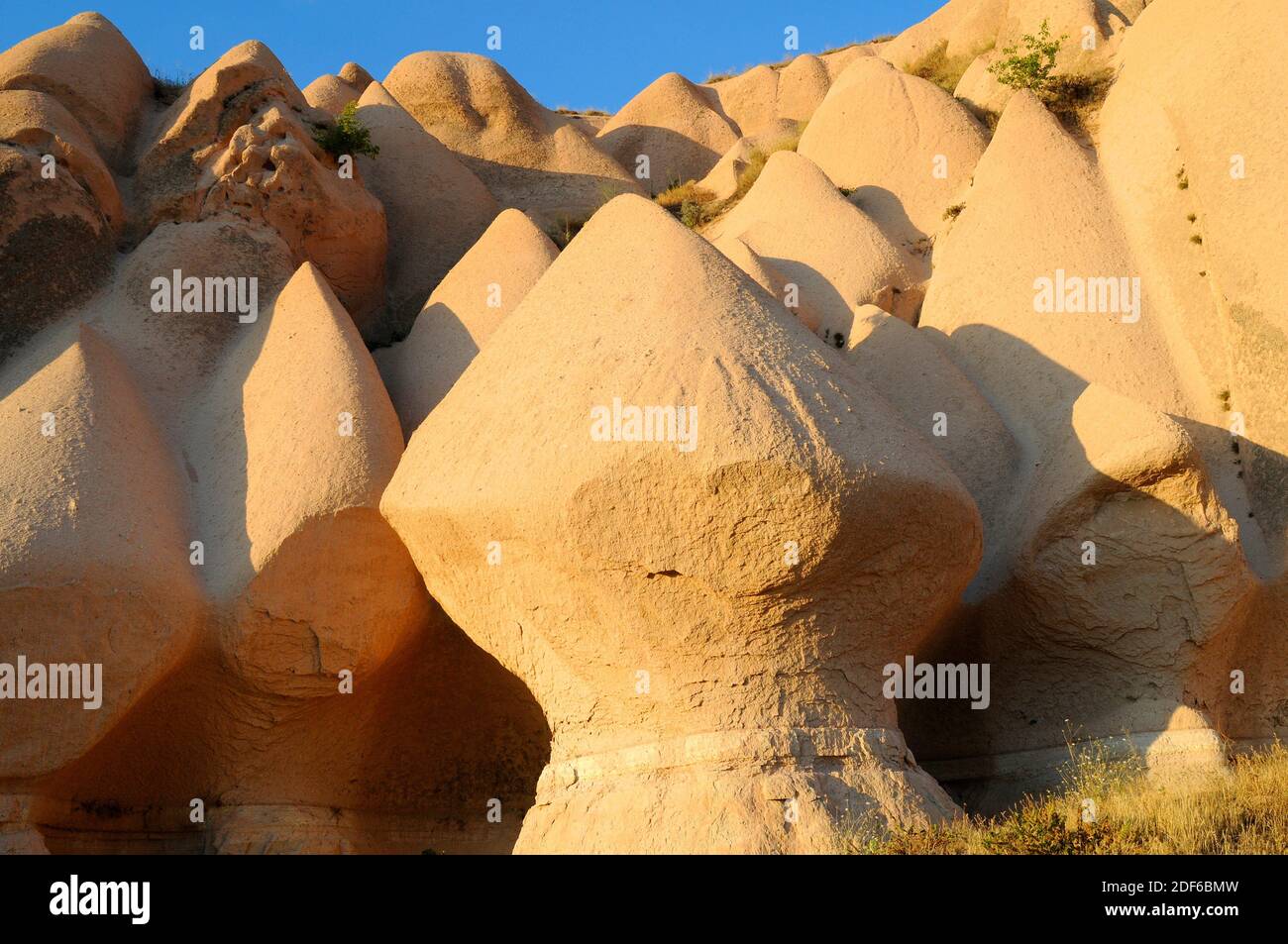 Badlands are a dry terrains formed with softer sedimentary rocks (volcanic tufa), easy to erode by water or wind. This photo was taken in Cappadocia, Stock Photo