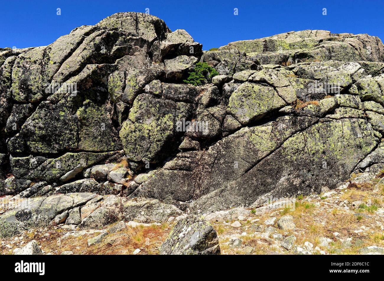 Diaclases in a granitic rock. Diaclase is a fracture in a rock without significant displacement of the parties. This photo was taken in Serra de Stock Photo