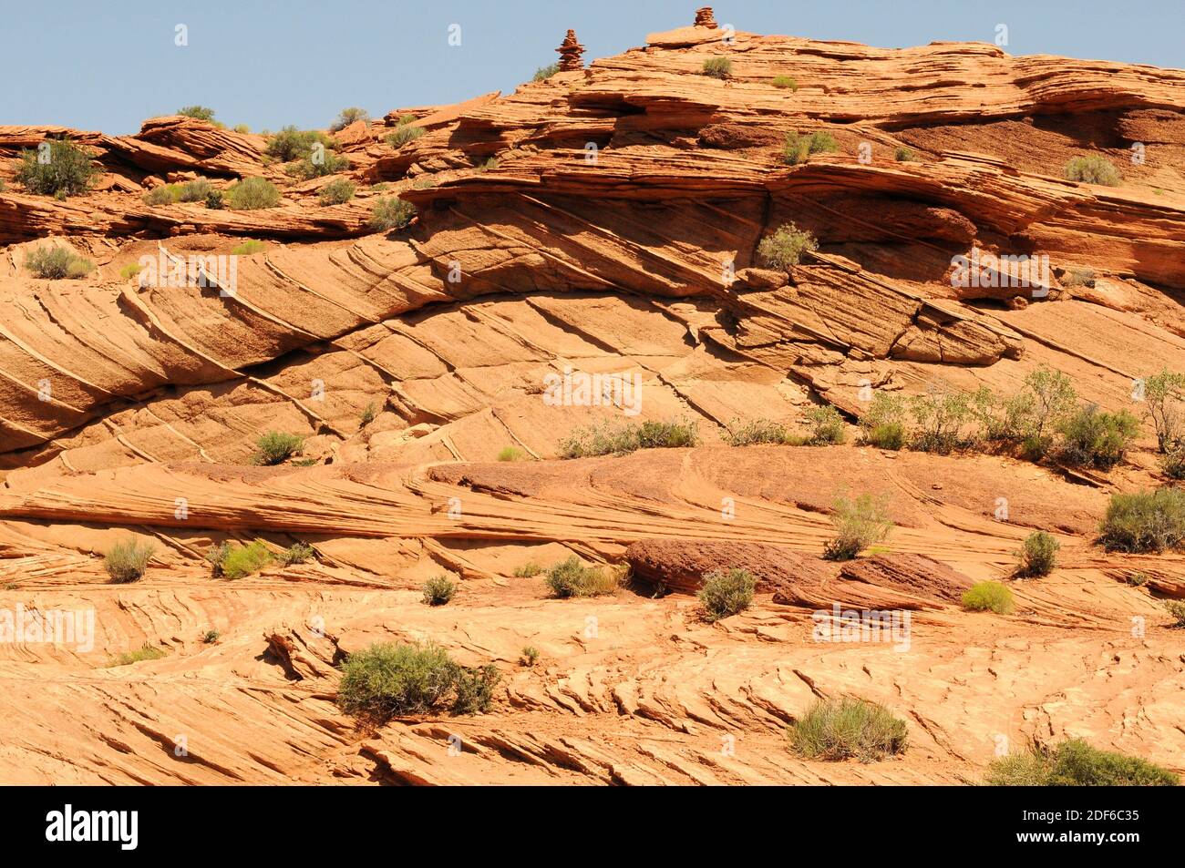 Cross-bending in red sandstone. This photo was taken near Page, Arizona, USA. Stock Photo