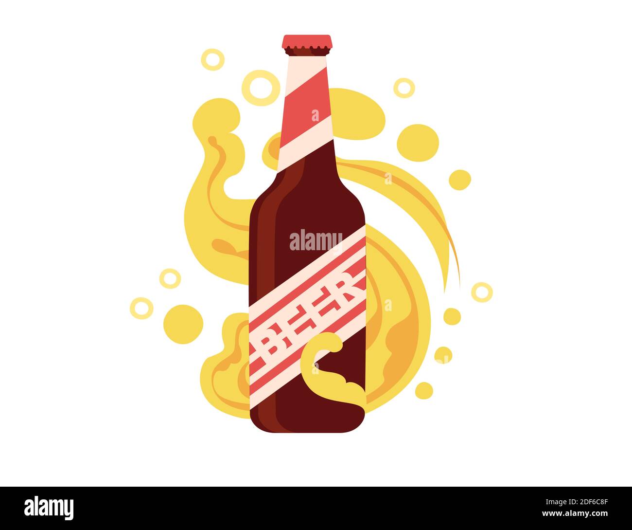 Beer bottle with label and abstract beer flowing around bottle flat ...