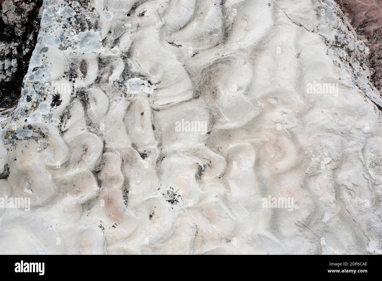 Ripple marks are sedimentary structures that indicate agitation by water. This photo was taken in Riba de Santiuste, Guadalajara, Castilla-La Mancha, Stock Photo
