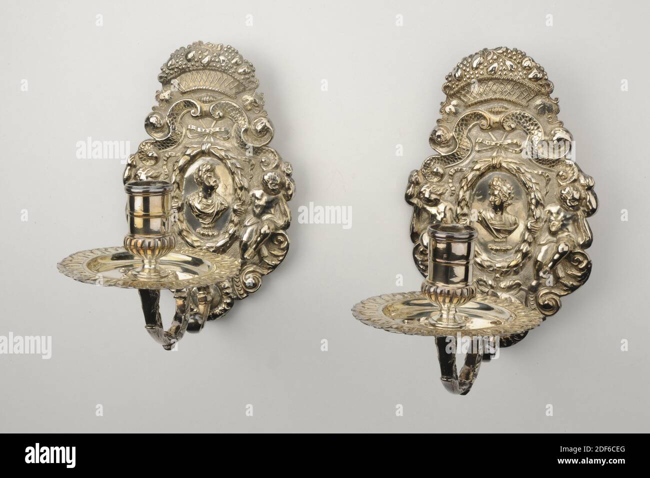 Christiaan van Rensen, 1703, Leiden, Set of two wall arms of driven silver, 1972 Stock Photo