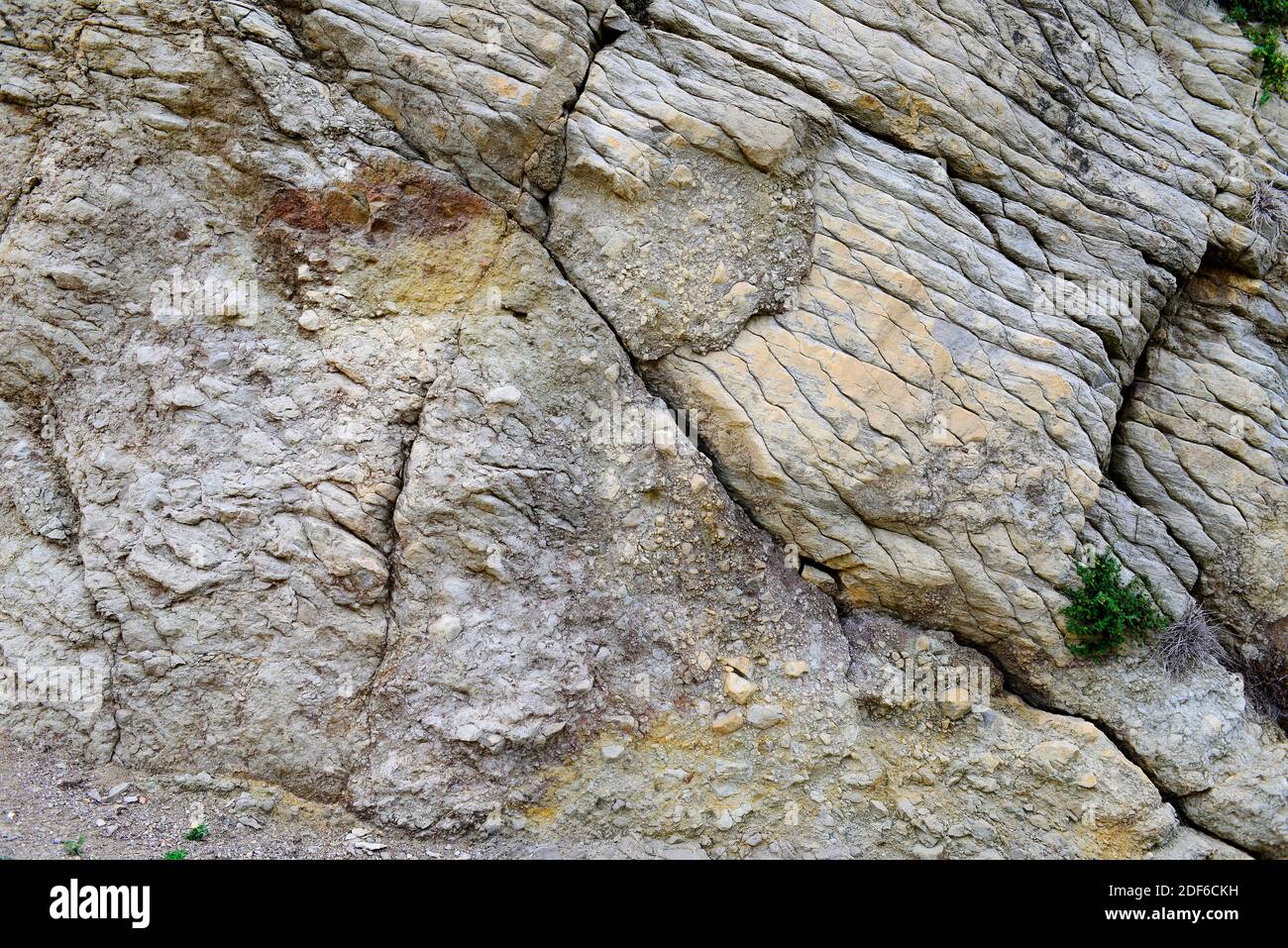 Reverse or thrust fault in limestone. La Noguera, LLeida, Catalonia, Spain. Stock Photo