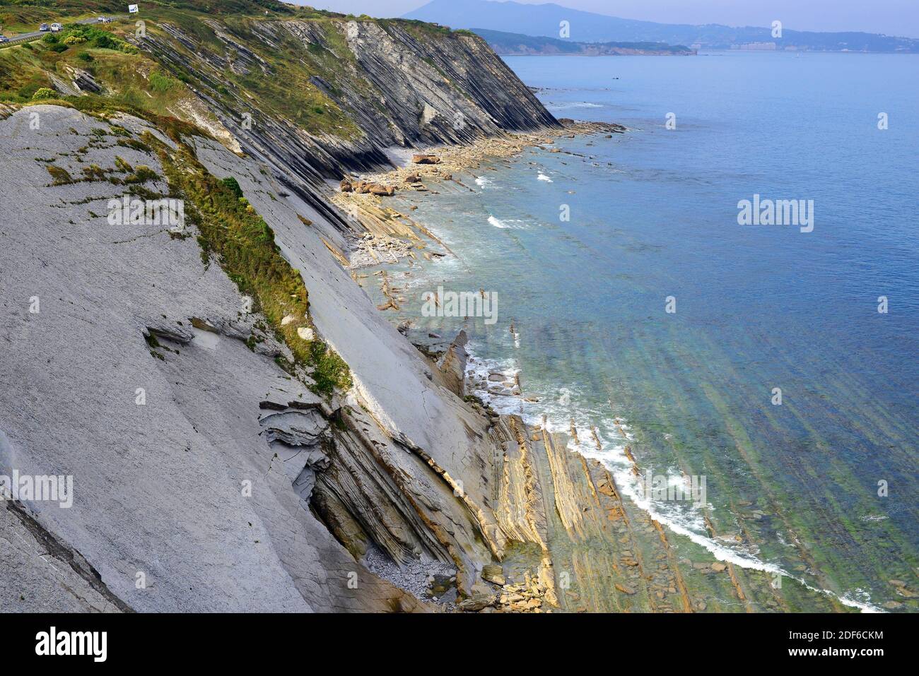 Flysch; sequence of sedimentary rocks softs and hards depositeds in a deep marine waters during early stage of the orogenesis. This photo was taken Stock Photo