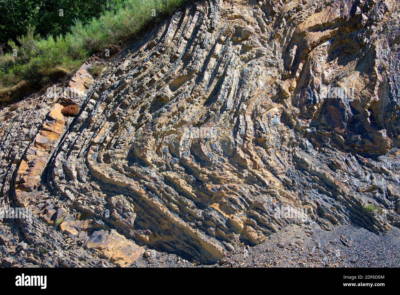 Fold and fault near Puerto de Piedrsluengas, Cantabria, Spain. Stock Photo