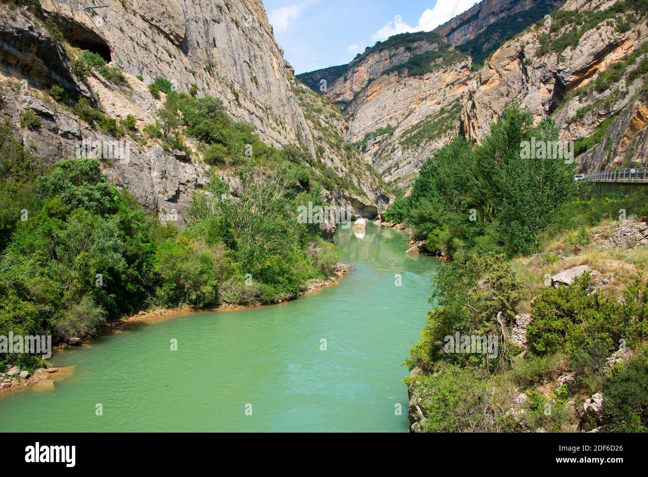 Noguera Pallaresa middle river course in Terradets coomb, Lleida, Catalonia, Spain. Stock Photo