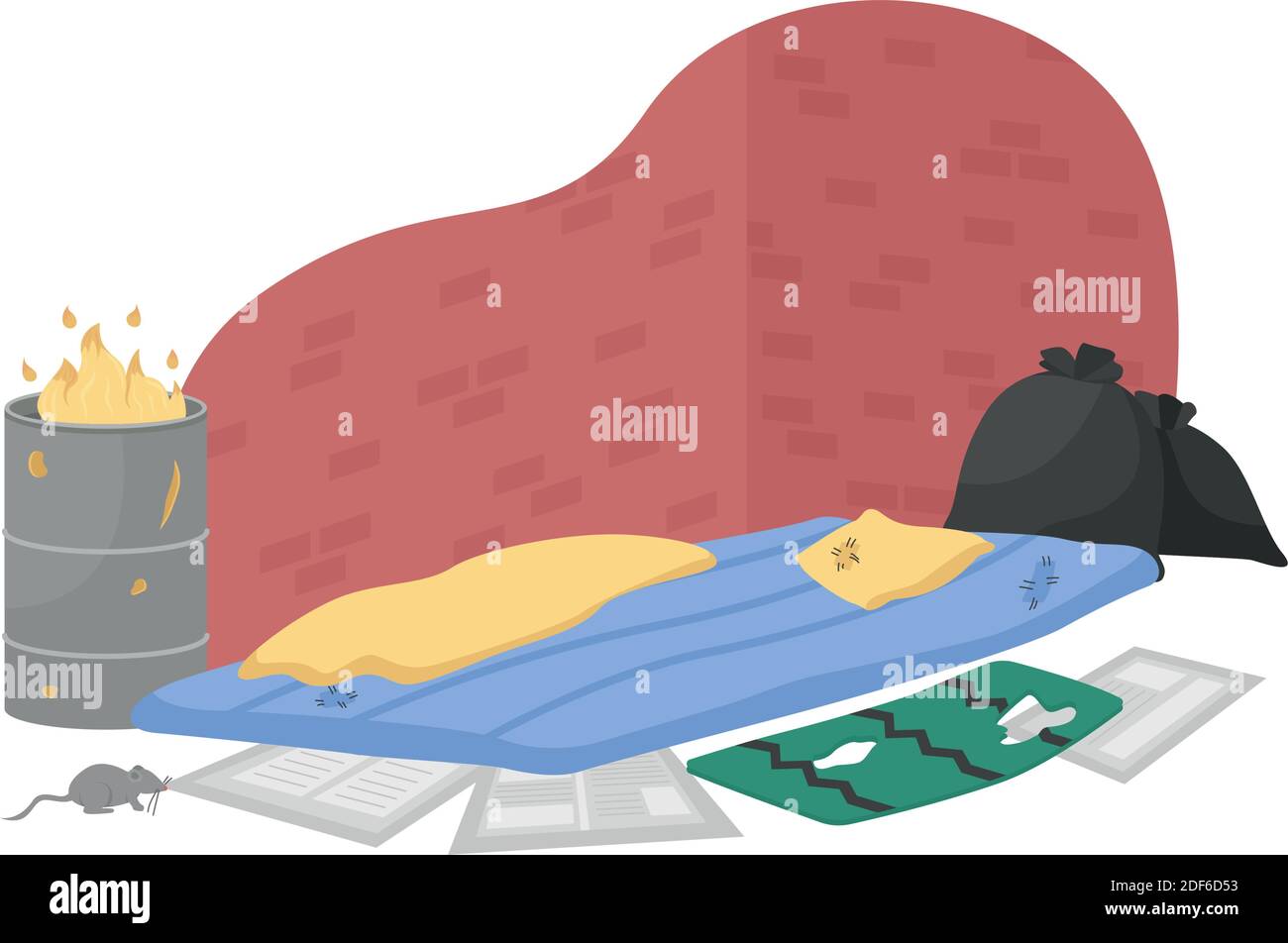 Homeless sleeping place flat color vector object Stock Vector