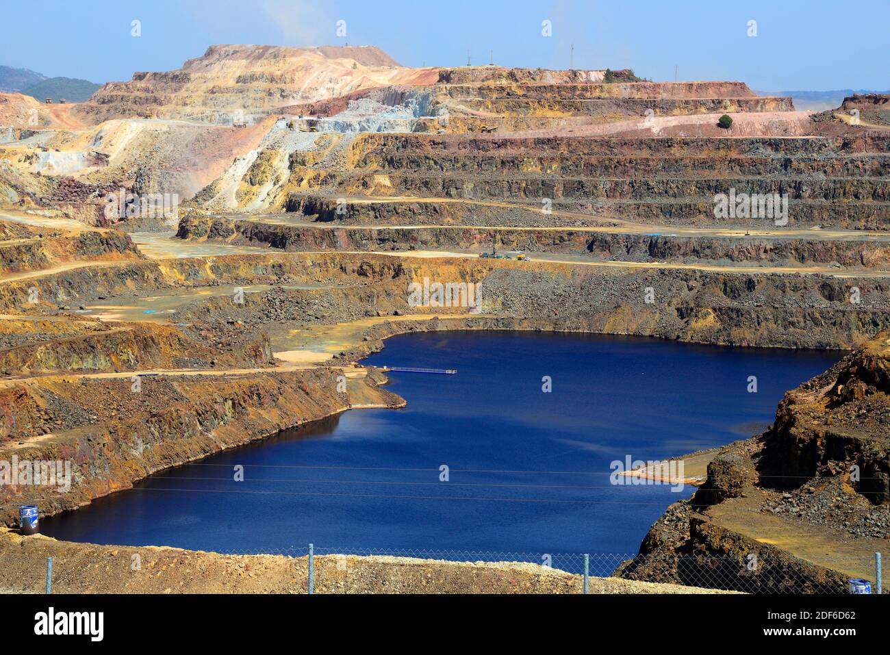 Riotinto mines. Cerro Colorado is a open-pit mine, surface mining technique of minerals extraction. Riotinto is a minerals deposit of chalcopyrite Stock Photo