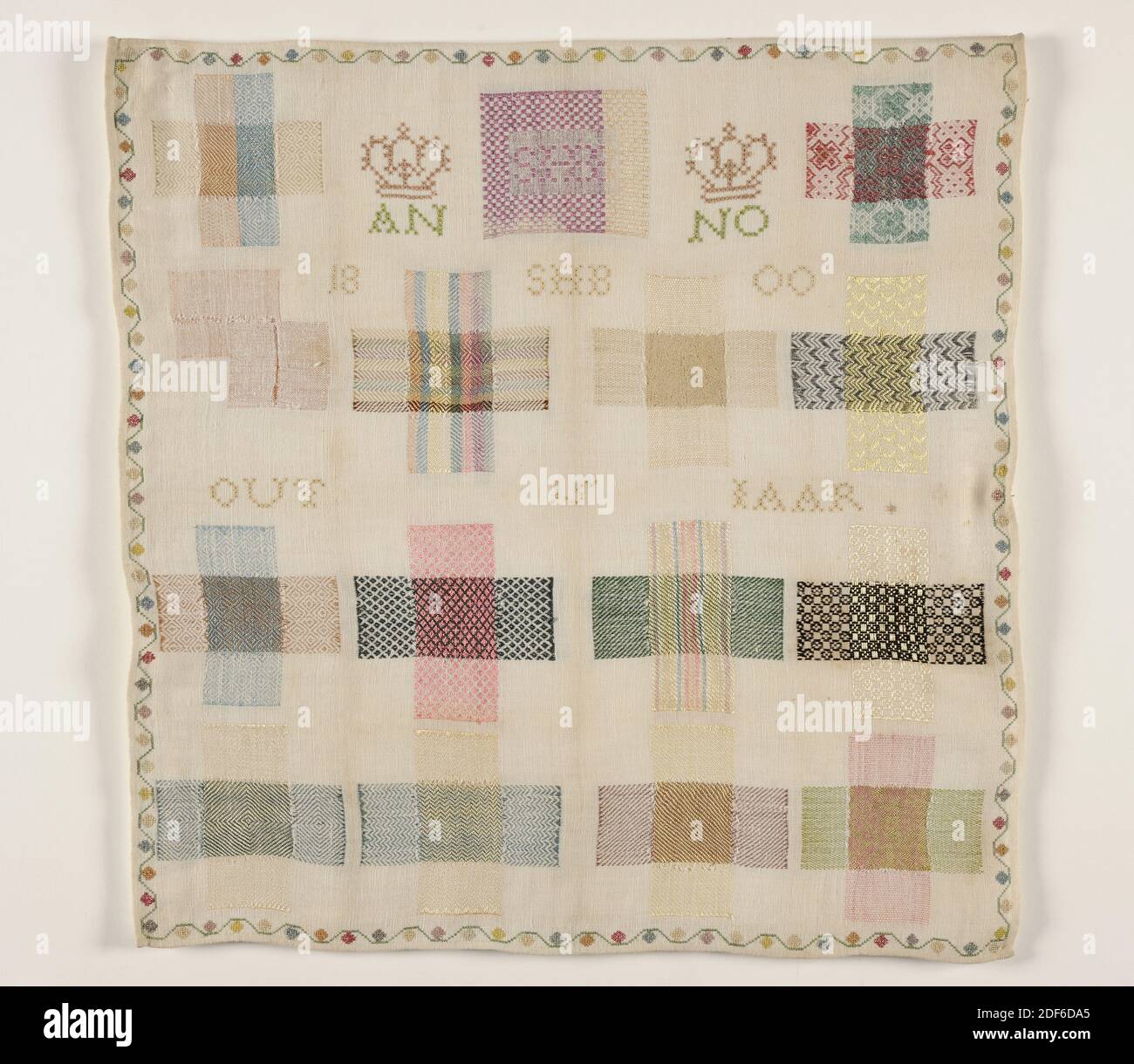 Stoplap Anonymous 1800 Cotton Silk Stoplap Made Of Cotton With Silk Thread In Various Colors At The Top Center A Doorstop With The Letters Shb And On The Left And Right A