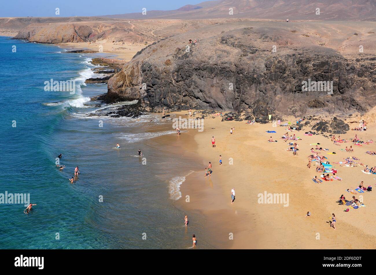 Playas Papagayo, Del Pozo and Mujeres, Los Ajaches. Lanzarote Island, Las Palmas, Canary Islands, Spain. Stock Photo