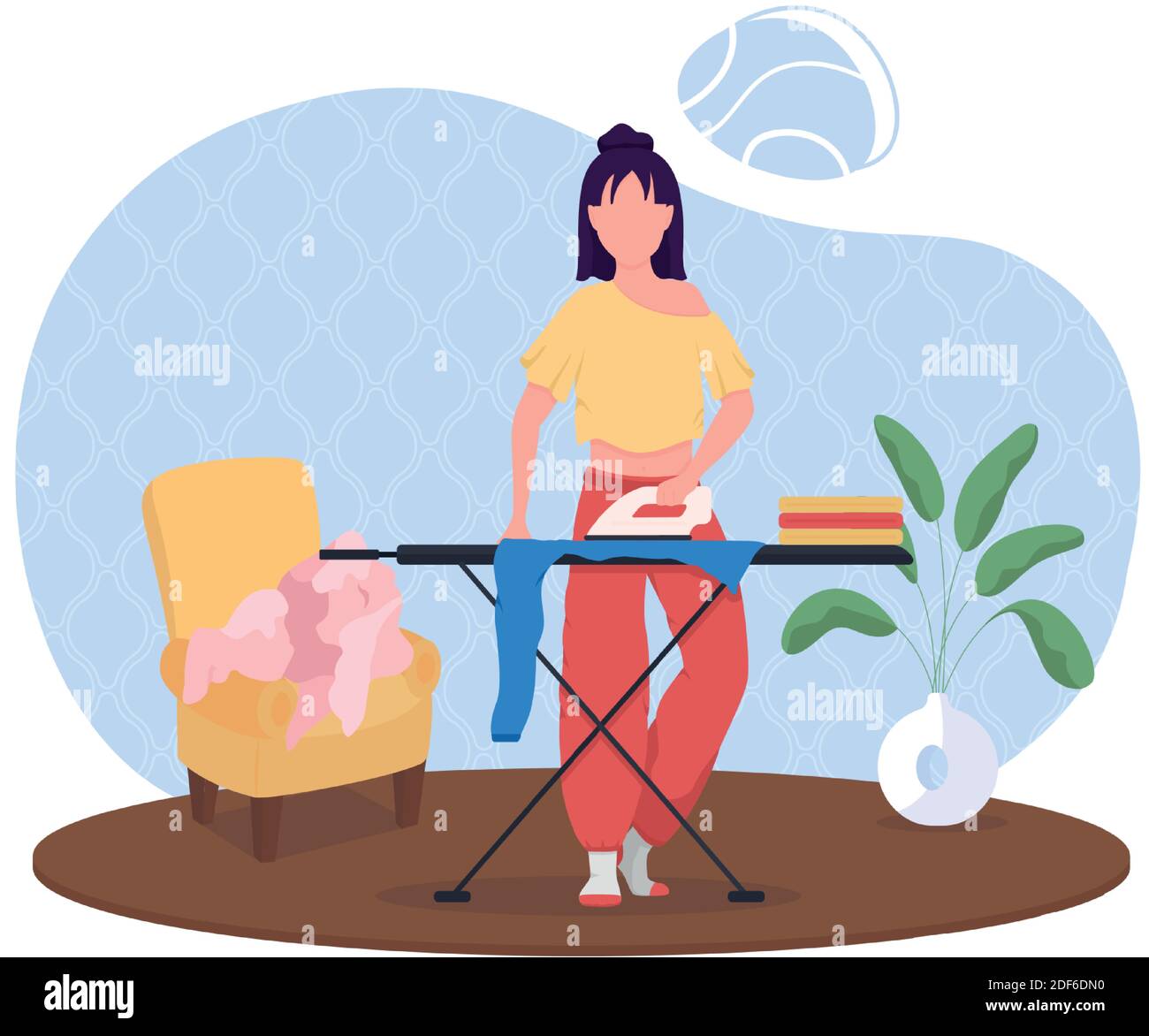 Woman ironing clothes flat color vector faceless character Stock Vector