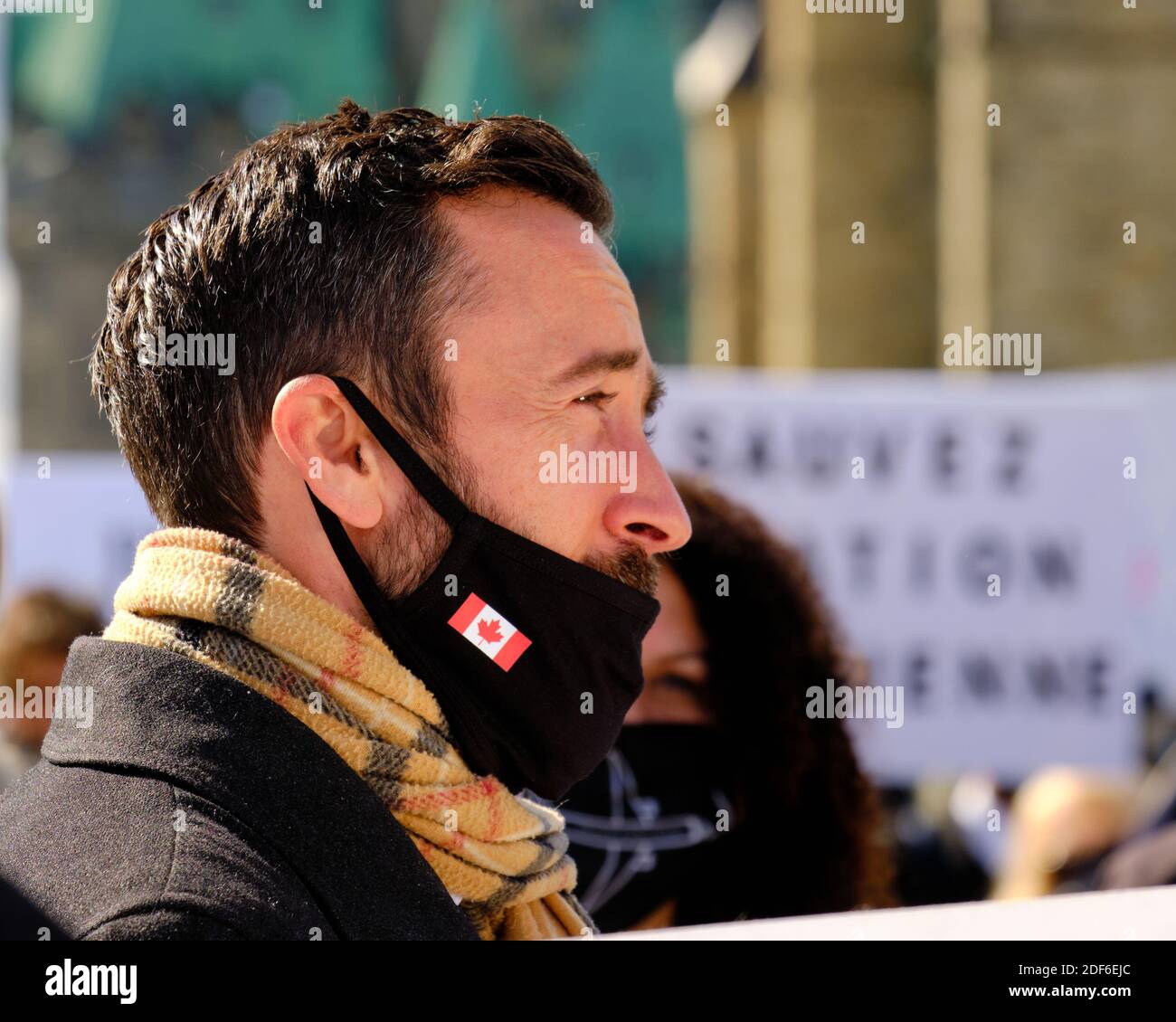 CPC MP Derek Sloan appearing at Save Canadian Aviation march to demand government support for the airline industry Stock Photo