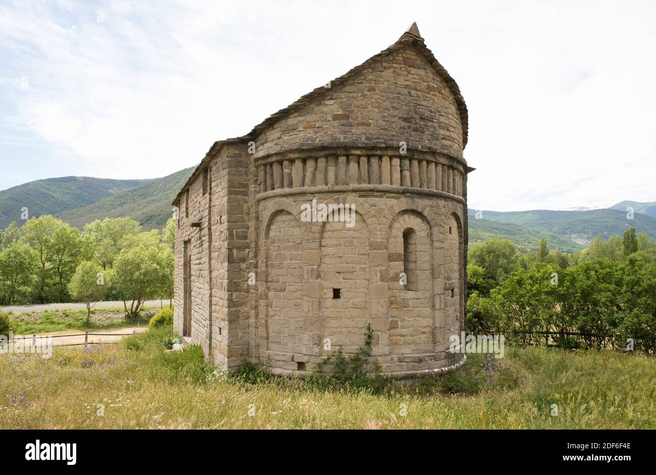 San Juan de Busa romanesque church. Biescas municipality, Serrablo, Huesca province, Aragon, Spain. Stock Photo