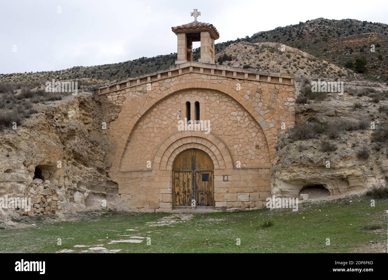Libros old mining town (La Azufrera) troglodyte church. Teruel province, Aragon, Spain. Stock Photo