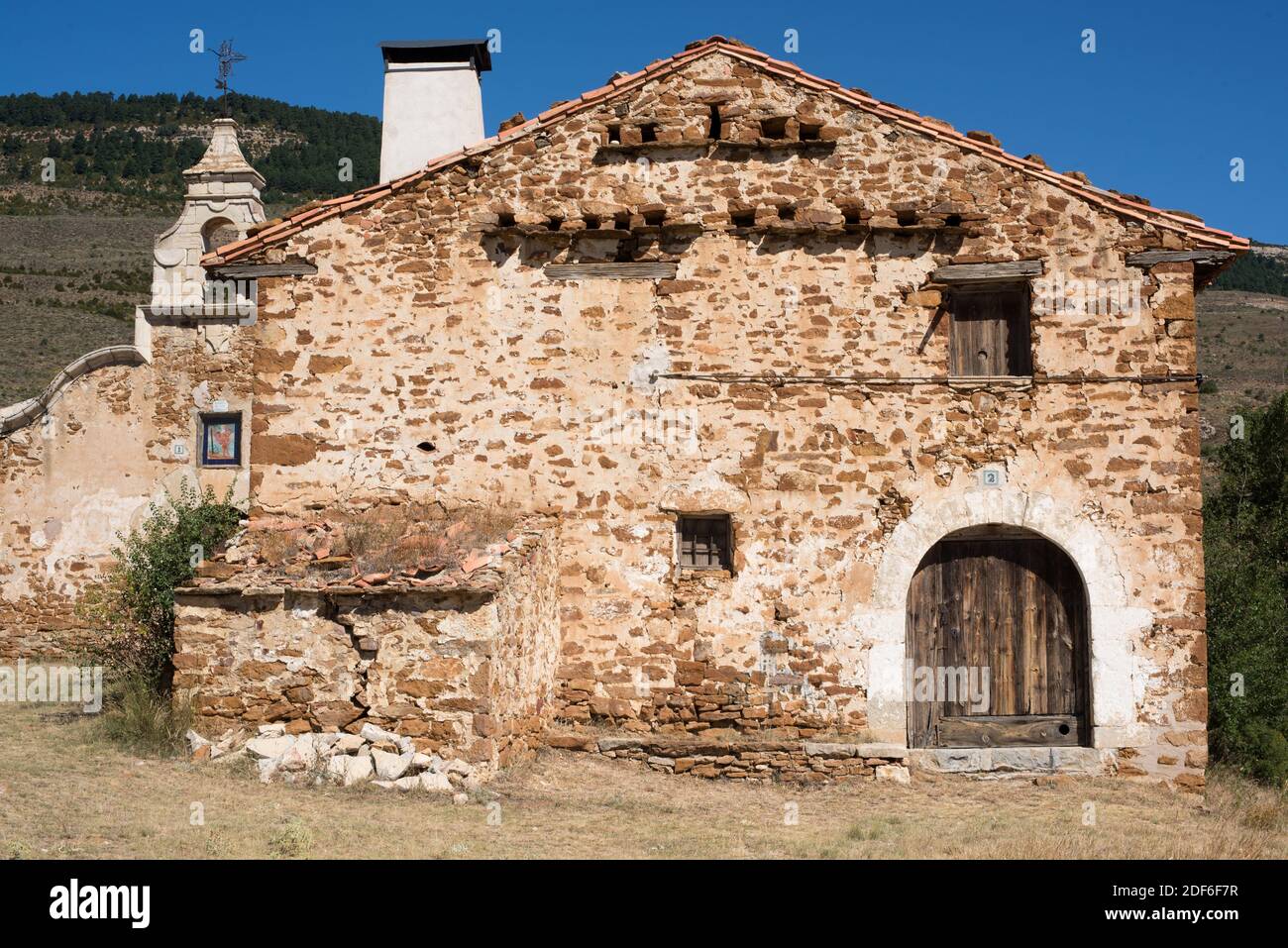 San Cristobal hermitage near Cantavieja. Alto Maestrazgo, Teruel province, Aragon, Spain. Stock Photo