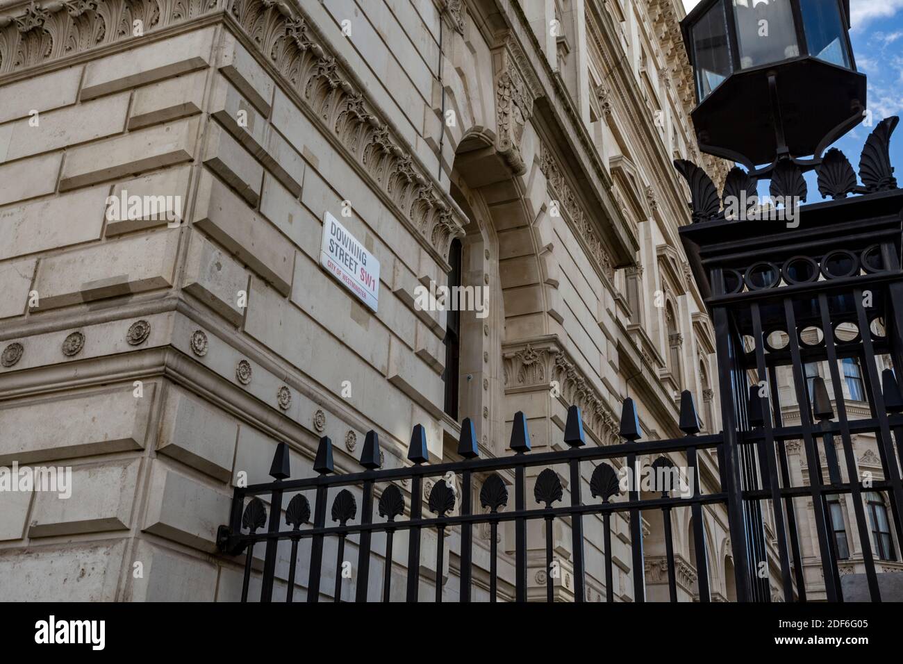 Sign on Downing Street in the City of Westminster in London England Stock Photo